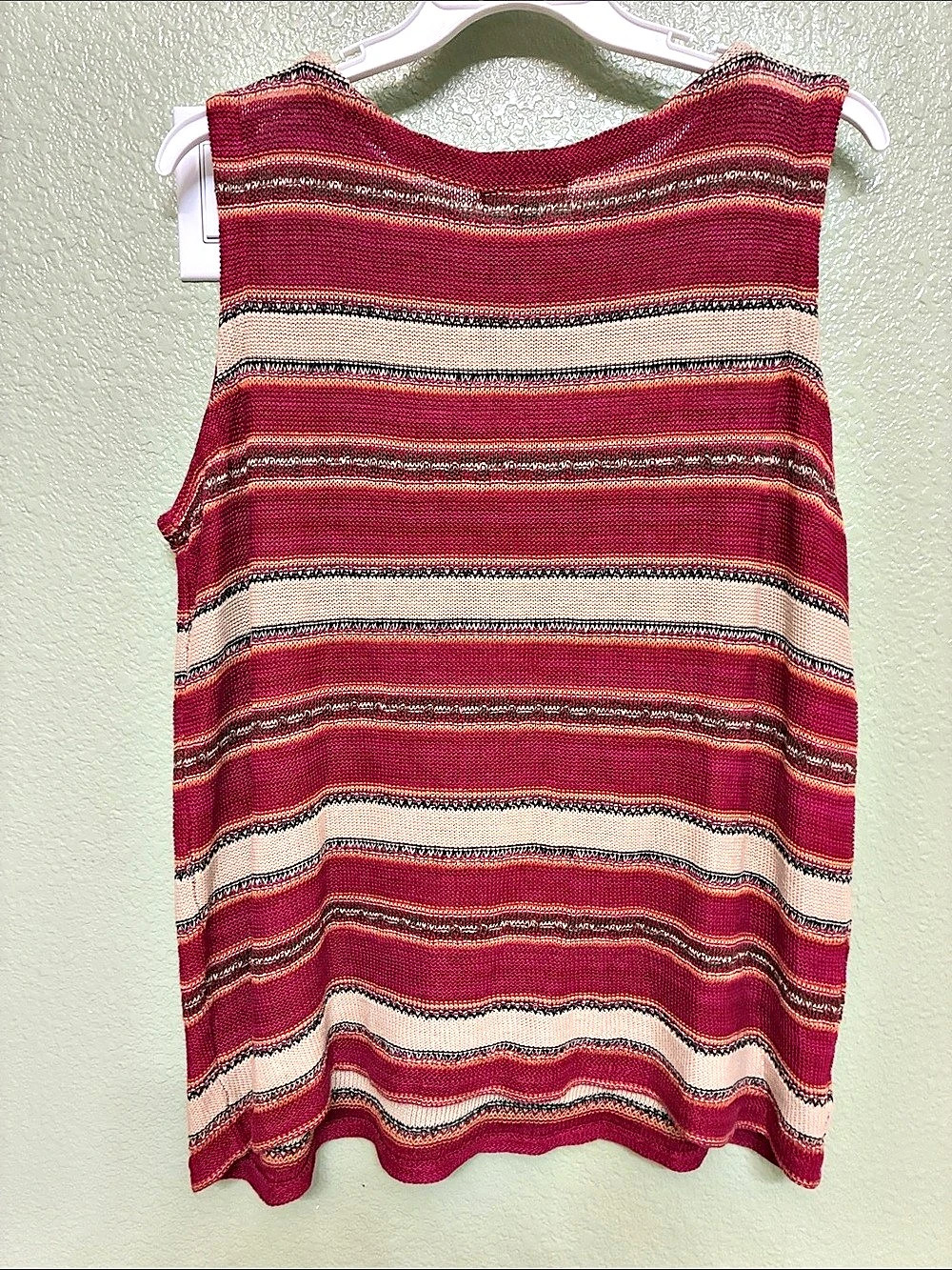 Lauren Ralph Lauren Striped Knit Tank Top in Red & Pink 3X  70% linen 30% silk
